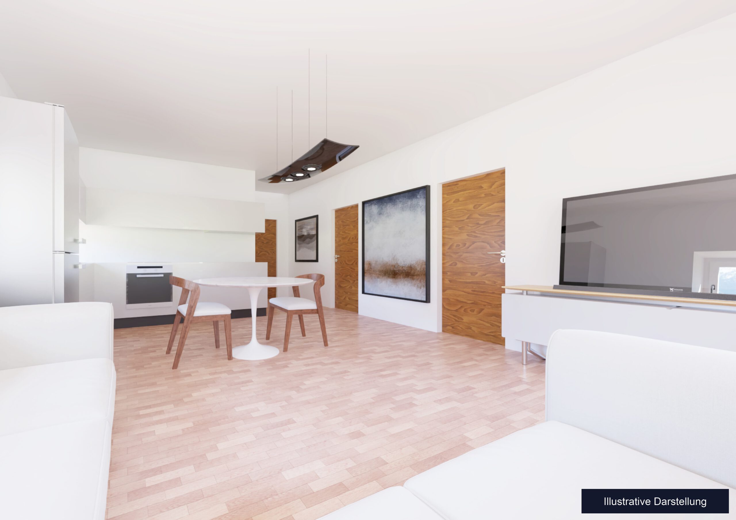 Innenansicht bzw. Visualisierung des Wohnzimmers der 3.5 Zimmer Wohnung in Hauptstrasse 66, 5736 Burg