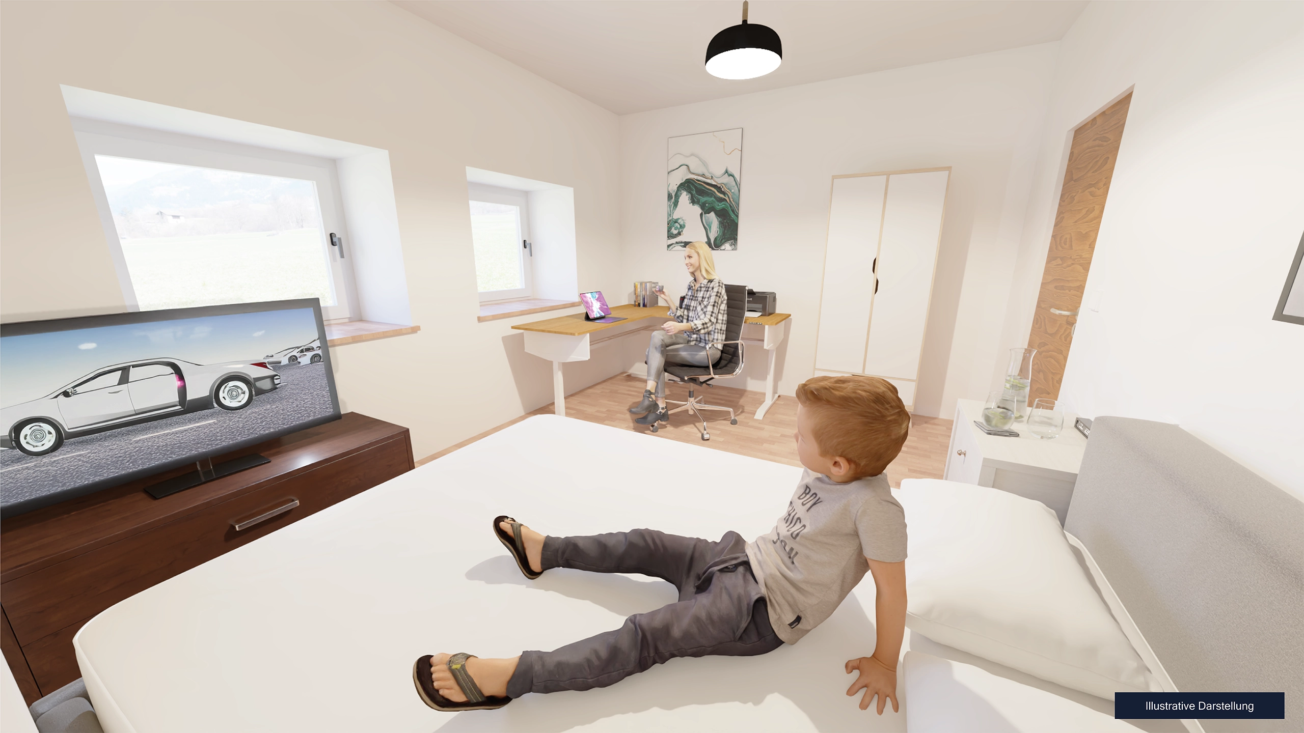 Visualisierung Innenansicht Schlafzimmer Mehrfamilienhaus in Hauptstrasse 66, 5736 Burg