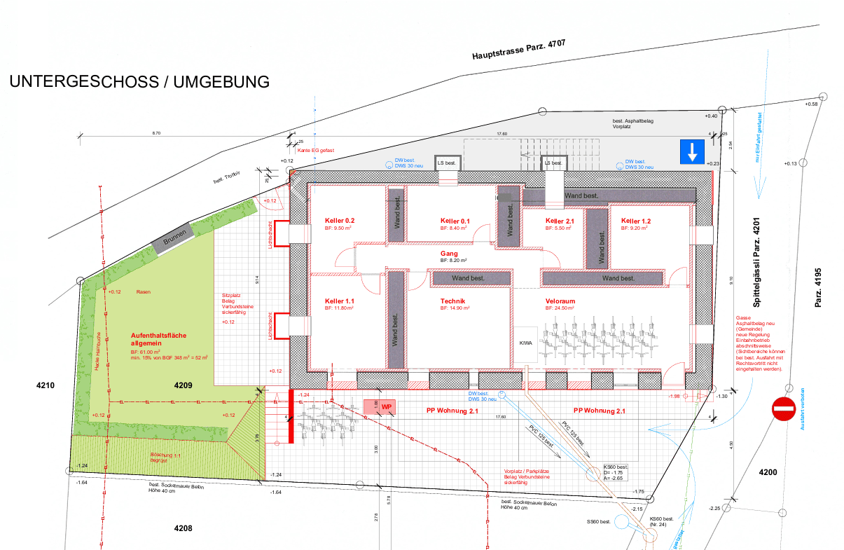 Plan Untergeschoss und Umgebung Mehrfamilienhaus in Hauptstrasse 66, 5736 Burg