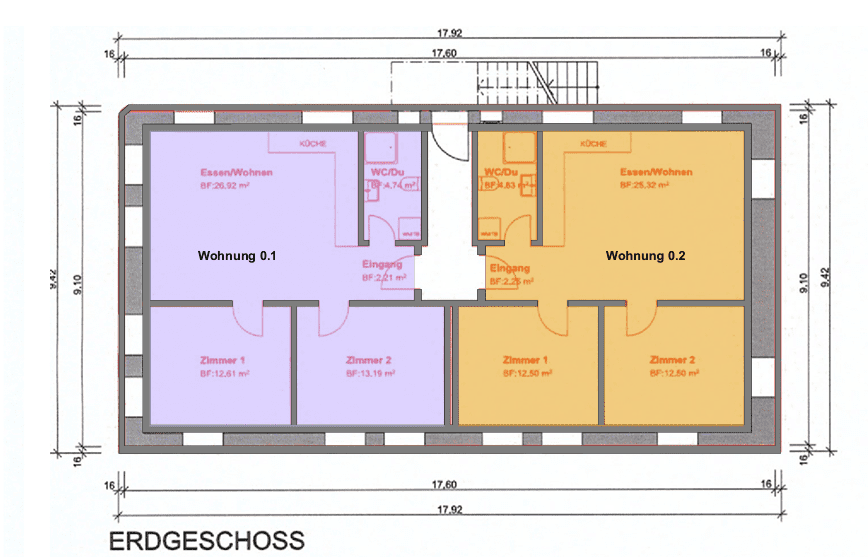 Plan Erdgeschoss 3.5 Zimmer Wohnung in Hauptstrasse 66, 5736 Burg