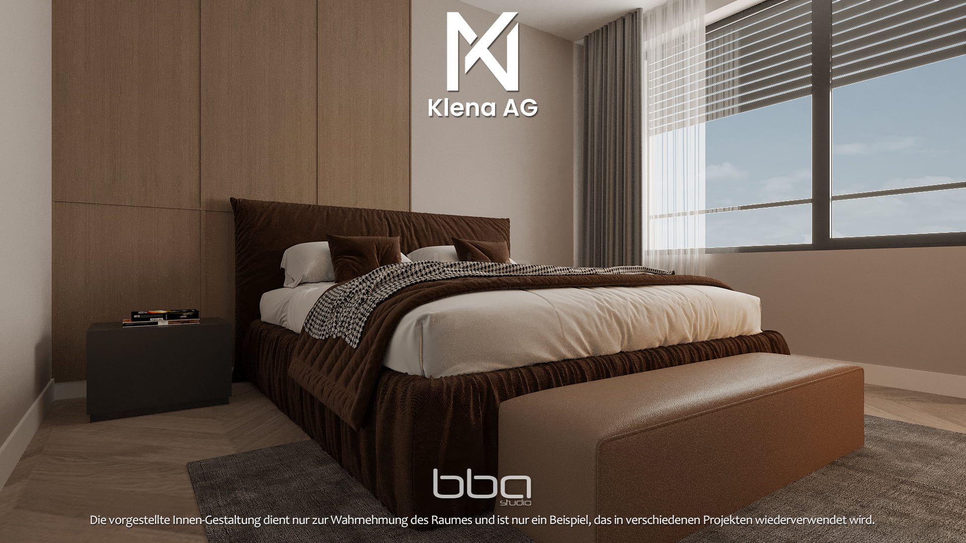 Frontale Visualisierung einer Innenansicht des zweiten Schlafzimmers der 4.5 Zimmer Wohnung