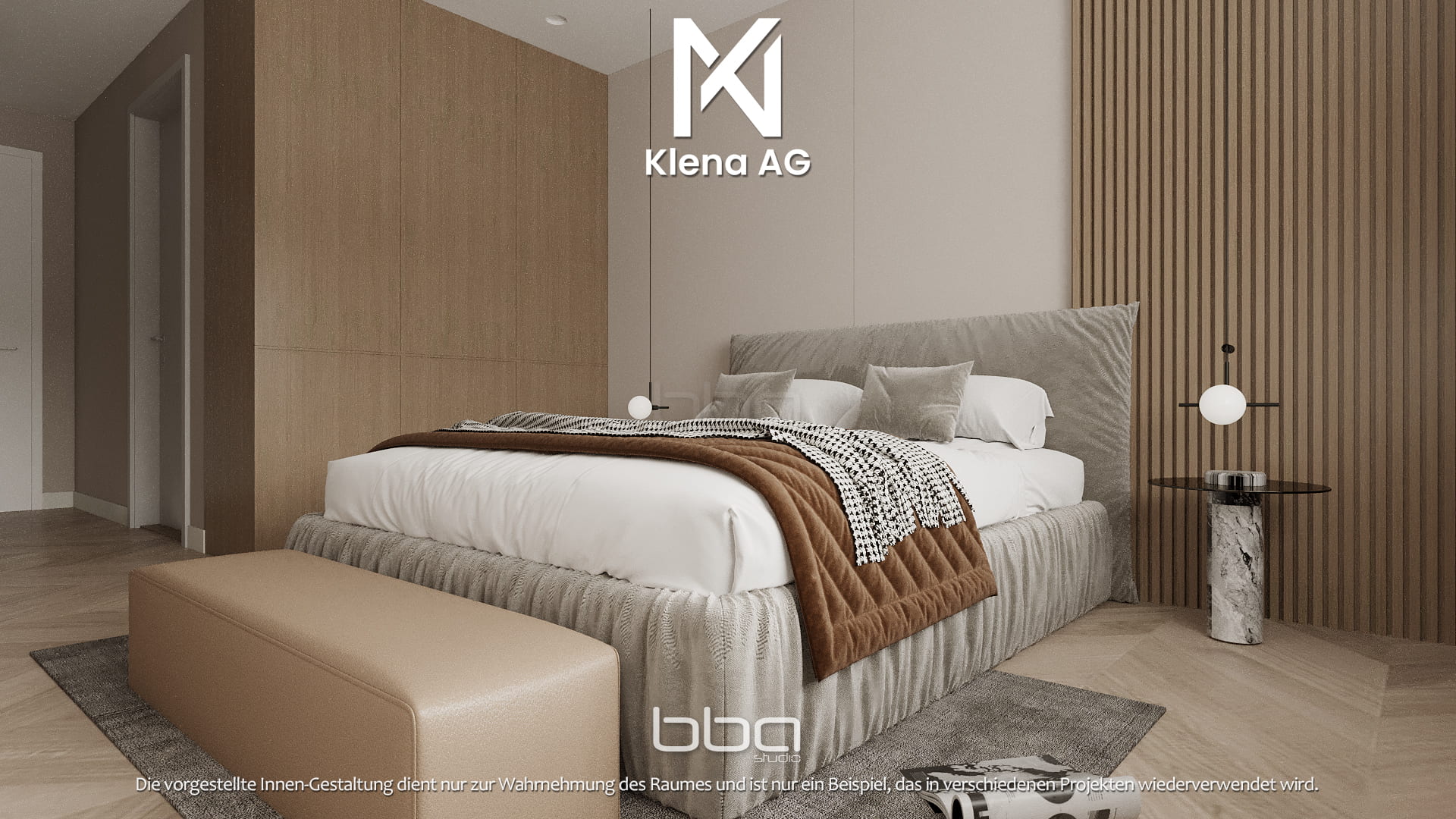 Seitliche Visualisierung einer Innenansicht des zweiten Schlafzimmers der 4.5 Zimmer Wohnung