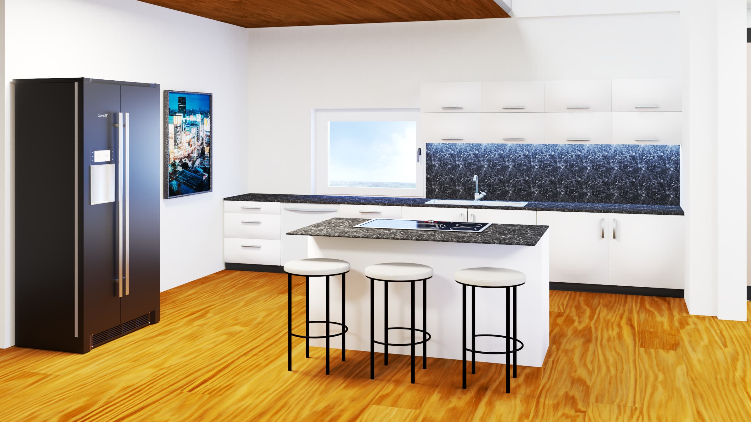 Visualisierung der 4.5 Zimmer Dachwohnung in Plattenstrasse 44, 5737 Menziken, Küche mit Kochinsel