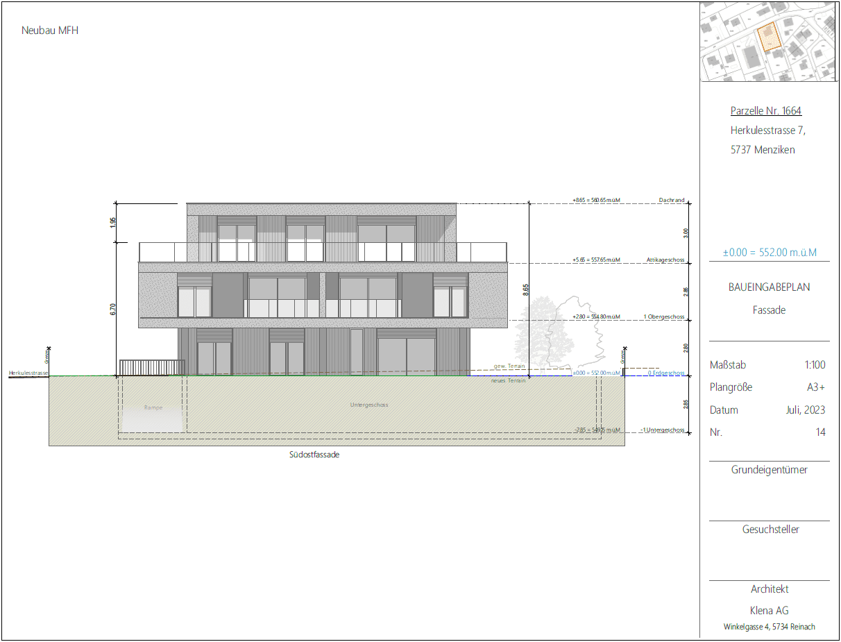 Neubau MFH Fassadenplan