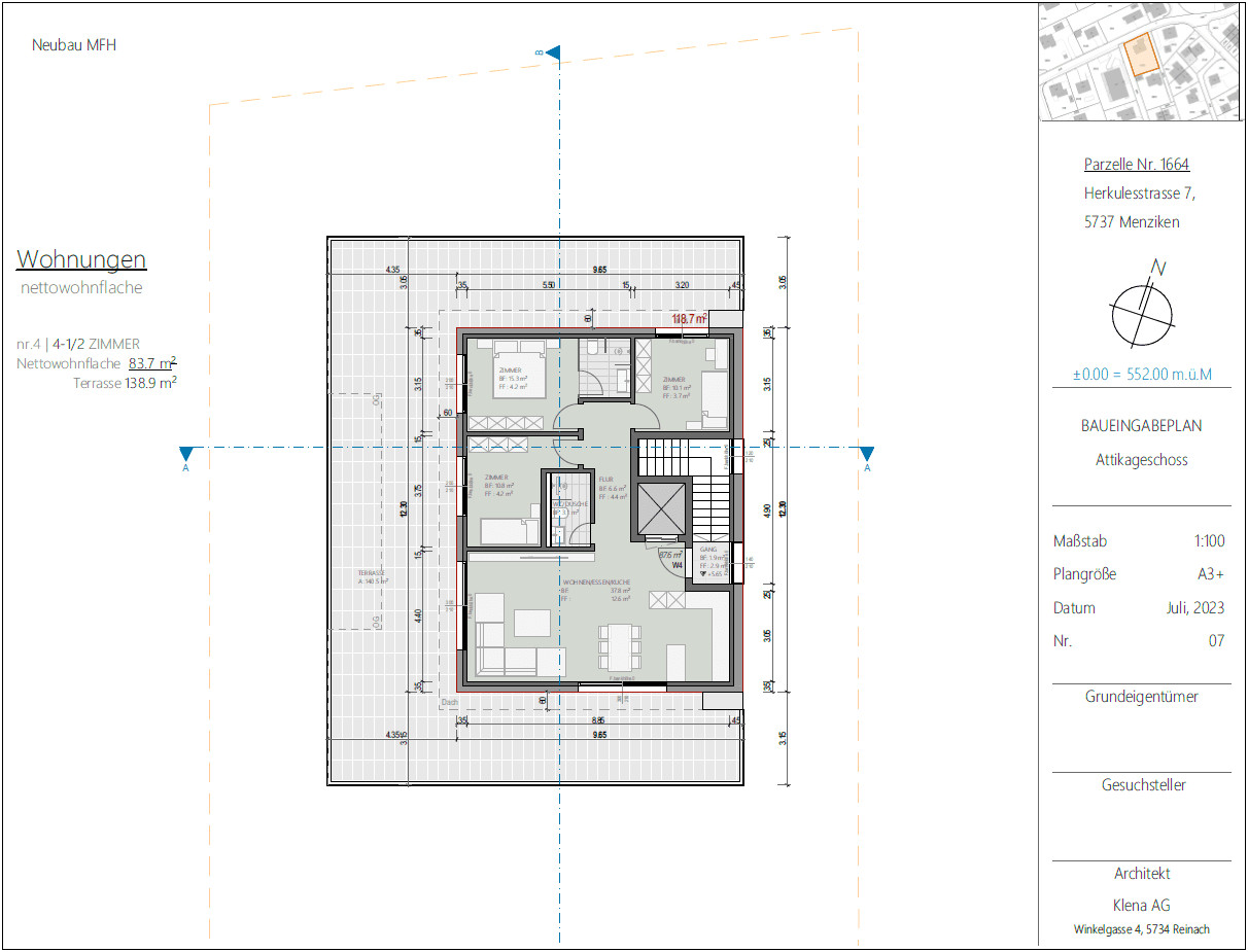 Neubau MFH Plan Attikageschoss