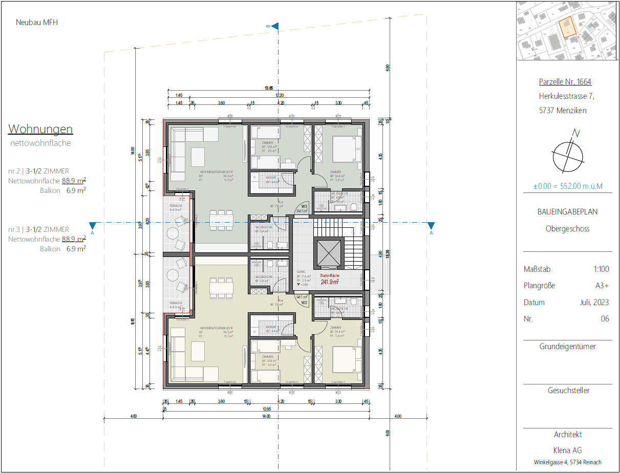 Neubau MFH Plan Obergeschoss