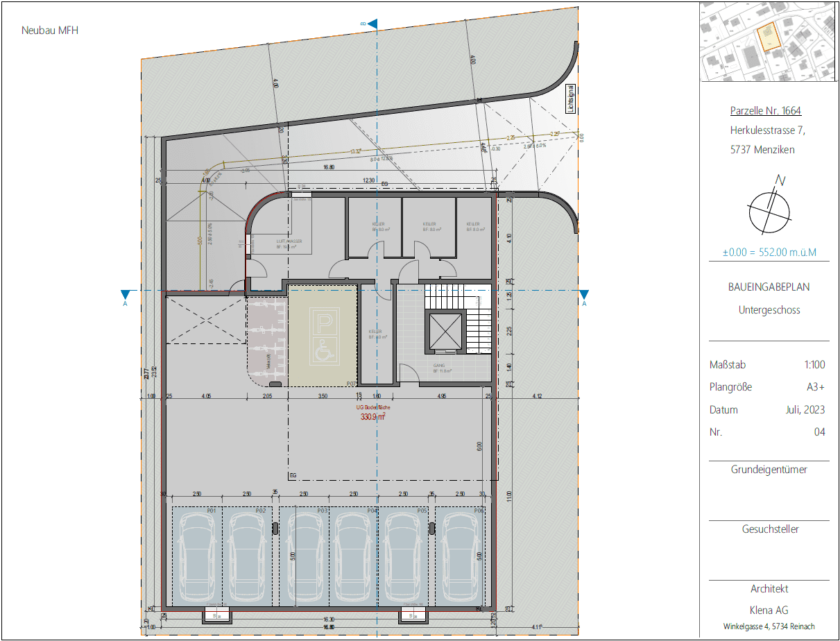 Neubau MFH Plan Untergeschoss