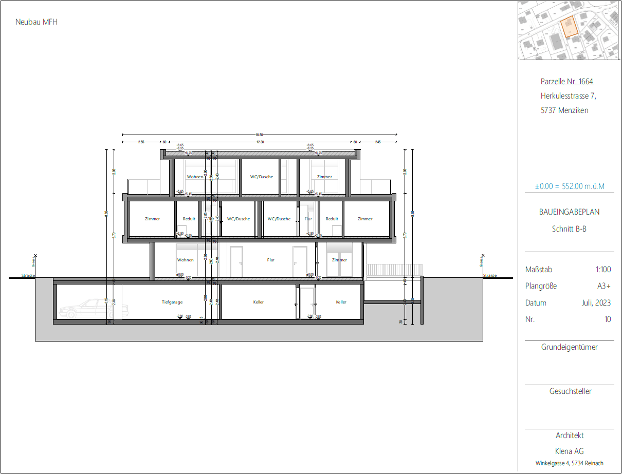 Neubau MFH Schnittplan