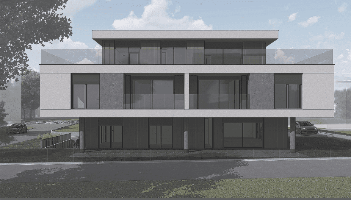 Neubau MFH Visualisierung Aussenansicht Rückseite