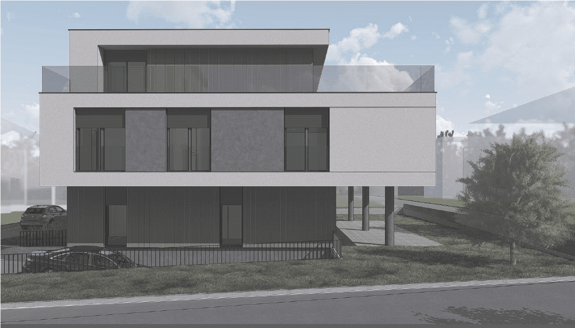 Neubau MFH Visualisierung Aussenansicht seitlich