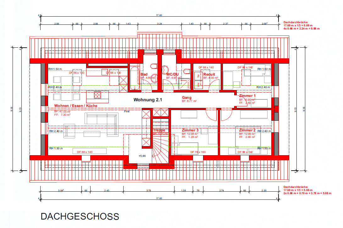 Plan von 4.5 Zimmer Dachwohnung in Burg.
