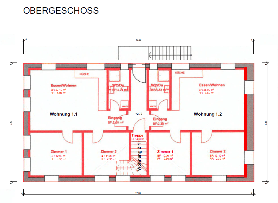 Plan Obergeschoss von 3.5 Zimmer Wohnung in Burg