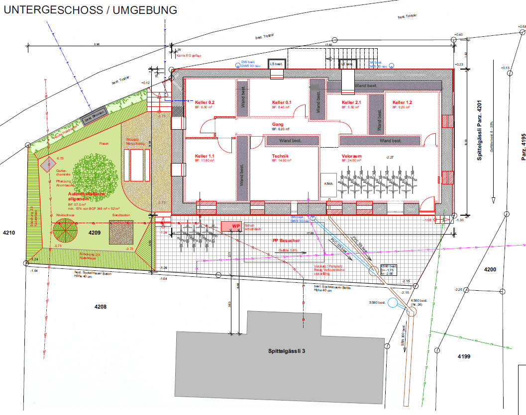 Plan Untergeschoss und Umgebung in Burg